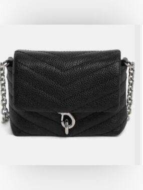 Rebecca Minkoff Black Quilted Leather Crossbody with Silver Chain